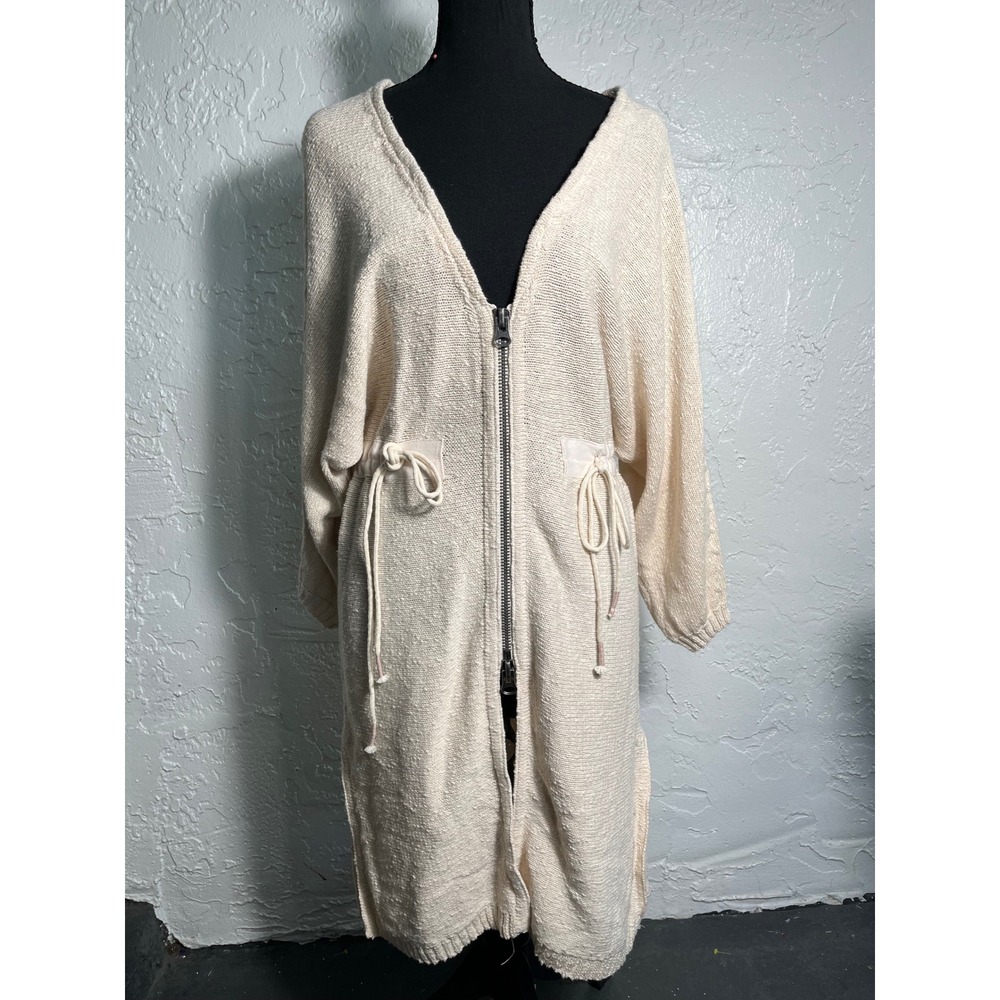 NWT Moon River 100% Cotton Knit Duster Cardigan M Cream Two Way Zip